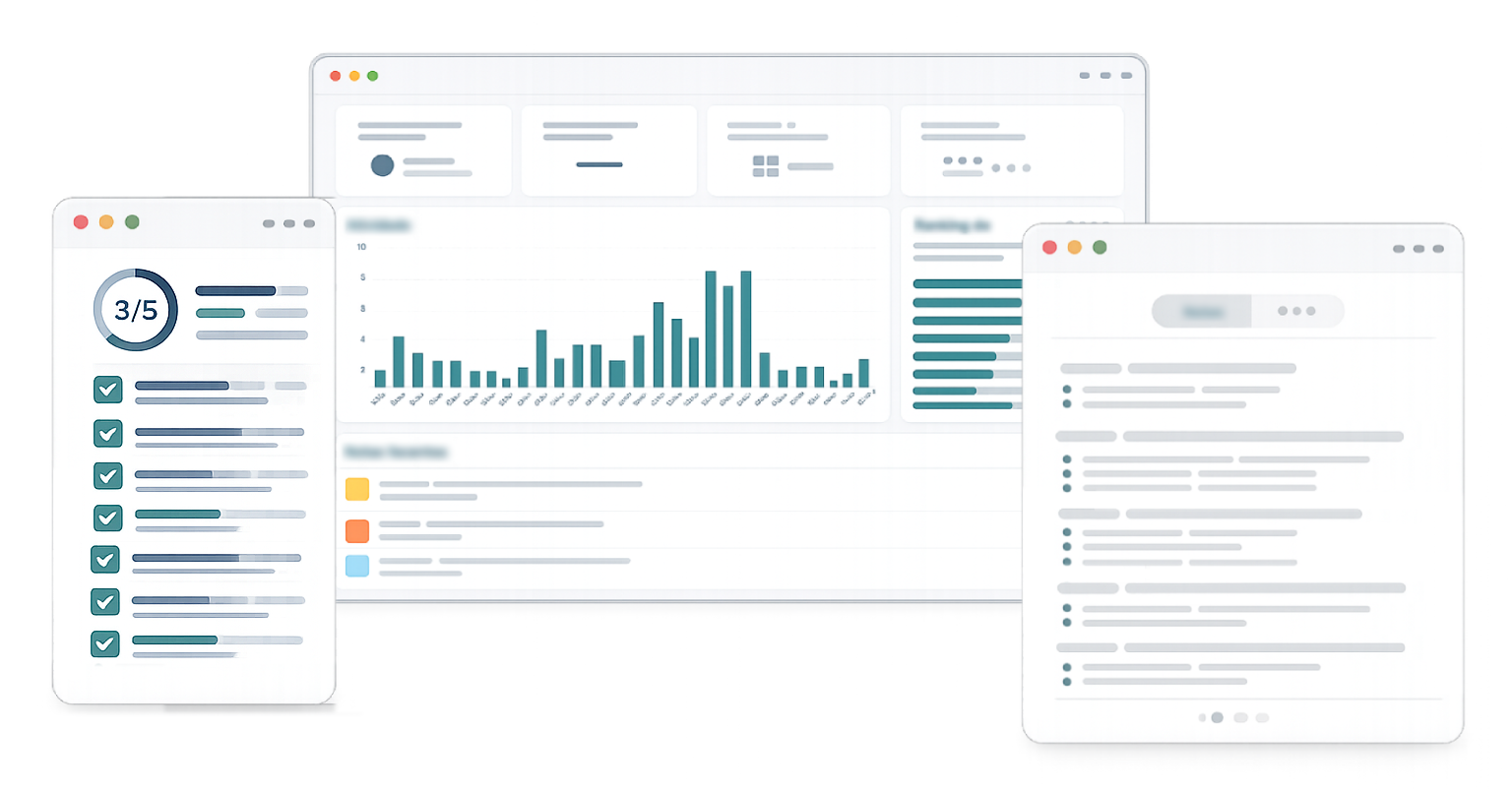Dashboard de gestão com notas, atividade e alinhamento