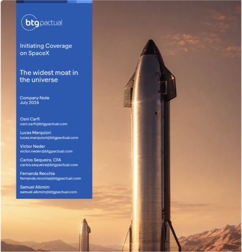 Capa original do relatório de início de cobertura da SpaceX pelo BTG Pactual